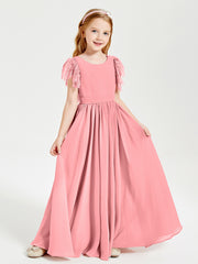 Robes de Demoiselle d'Honneur Junior avec Manches Flottantes en Dentelle Flamant