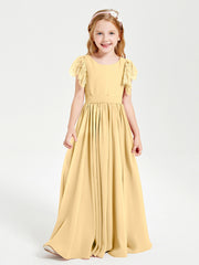 Robes de Demoiselle d'Honneur Junior avec Manches Flottantes en Dentelle Or