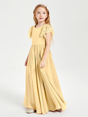 Robes de Demoiselle d'Honneur Junior avec Manches Flottantes en Dentelle Or