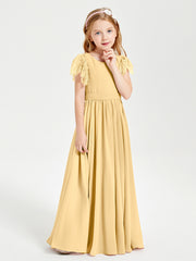 Robes de Demoiselle d'Honneur Junior avec Manches Flottantes en Dentelle Or