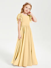 Robes de Demoiselle d'Honneur Junior avec Manches Flottantes en Dentelle Or