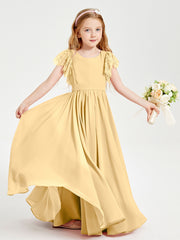 Robes de Demoiselle d'Honneur Junior avec Manches Flottantes en Dentelle Or