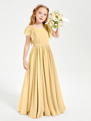 Robes de Demoiselle d'Honneur Junior avec Manches Flottantes en Dentelle Or