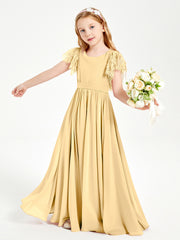 Robes de Demoiselle d'Honneur Junior avec Manches Flottantes en Dentelle Or