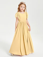 Robes de Demoiselle d'Honneur Junior avec Manches Flottantes en Dentelle Or