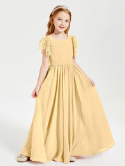 Robes de Demoiselle d'Honneur Junior avec Manches Flottantes en Dentelle Or