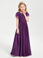 Robes de Demoiselle d'Honneur Junior avec Manches Flottantes en Dentelle Raisin