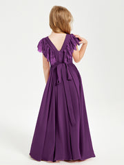 Robes de Demoiselle d'Honneur Junior avec Manches Flottantes en Dentelle Raisin