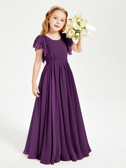 Robes de Demoiselle d'Honneur Junior avec Manches Flottantes en Dentelle Raisin