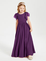 Robes de Demoiselle d'Honneur Junior avec Manches Flottantes en Dentelle Raisin