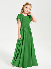 Robes de Demoiselle d'Honneur Junior avec Manches Flottantes en Dentelle Vert
