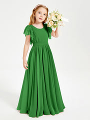 Robes de Demoiselle d'Honneur Junior avec Manches Flottantes en Dentelle Vert