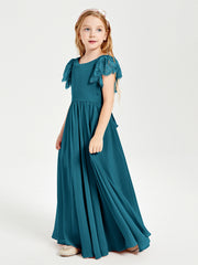Robes de Demoiselle d'Honneur Junior avec Manches Flottantes en Dentelle Bleu Encre