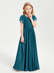 Robes de Demoiselle d'Honneur Junior avec Manches Flottantes en Dentelle Bleu Encre