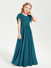 Robes de Demoiselle d'Honneur Junior avec Manches Flottantes en Dentelle Bleu Encre