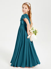 Robes de Demoiselle d'Honneur Junior avec Manches Flottantes en Dentelle Bleu Encre