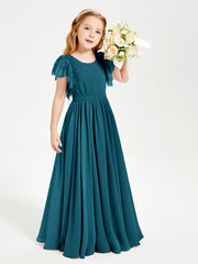 Robes de Demoiselle d'Honneur Junior avec Manches Flottantes en Dentelle Bleu Encre