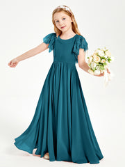 Robes de Demoiselle d'Honneur Junior avec Manches Flottantes en Dentelle Bleu Encre