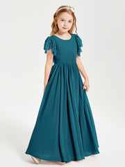 Robes de Demoiselle d'Honneur Junior avec Manches Flottantes en Dentelle Bleu Encre