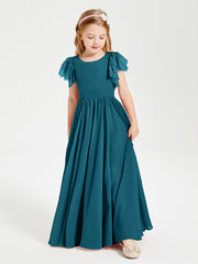 Robes de Demoiselle d'Honneur Junior avec Manches Flottantes en Dentelle Bleu Encre