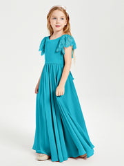 Robes de Demoiselle d'Honneur Junior avec Manches Flottantes en Dentelle Jade