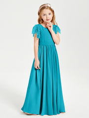 Robes de Demoiselle d'Honneur Junior avec Manches Flottantes en Dentelle Jade