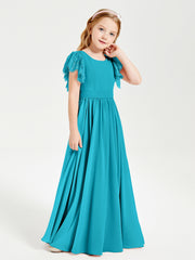 Robes de Demoiselle d'Honneur Junior avec Manches Flottantes en Dentelle Jade