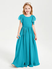 Robes de Demoiselle d'Honneur Junior avec Manches Flottantes en Dentelle Jade