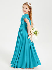 Robes de Demoiselle d'Honneur Junior avec Manches Flottantes en Dentelle Jade