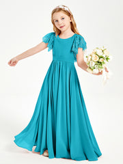 Robes de Demoiselle d'Honneur Junior avec Manches Flottantes en Dentelle Jade