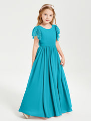 Robes de Demoiselle d'Honneur Junior avec Manches Flottantes en Dentelle Jade