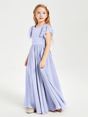 Robes de Demoiselle d'Honneur Junior avec Manches Flottantes en Dentelle Lavande