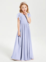 Robes de Demoiselle d'Honneur Junior avec Manches Flottantes en Dentelle Lavande