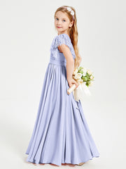 Robes de Demoiselle d'Honneur Junior avec Manches Flottantes en Dentelle Lavande