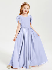 Robes de Demoiselle d'Honneur Junior avec Manches Flottantes en Dentelle Lavande