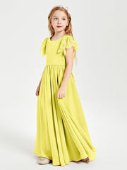 Robes de Demoiselle d'Honneur Junior avec Manches Flottantes en Dentelle Citron