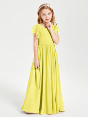 Robes de Demoiselle d'Honneur Junior avec Manches Flottantes en Dentelle Citron