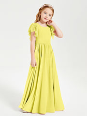 Robes de Demoiselle d'Honneur Junior avec Manches Flottantes en Dentelle Citron