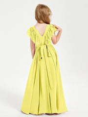 Robes de Demoiselle d'Honneur Junior avec Manches Flottantes en Dentelle Citron