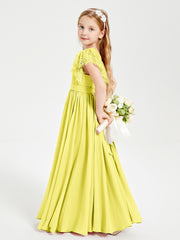 Robes de Demoiselle d'Honneur Junior avec Manches Flottantes en Dentelle Citron