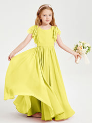 Robes de Demoiselle d'Honneur Junior avec Manches Flottantes en Dentelle Citron