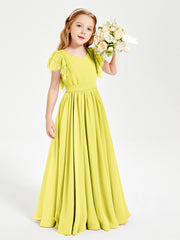 Robes de Demoiselle d'Honneur Junior avec Manches Flottantes en Dentelle Citron
