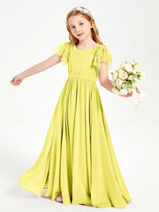 Robes de Demoiselle d'Honneur Junior avec Manches Flottantes en Dentelle Citron
