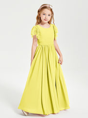 Robes de Demoiselle d'Honneur Junior avec Manches Flottantes en Dentelle Citron