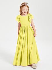 Robes de Demoiselle d'Honneur Junior avec Manches Flottantes en Dentelle Citron