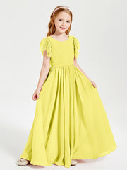 Robes de Demoiselle d'Honneur Junior avec Manches Flottantes en Dentelle Citron