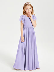 Robes de Demoiselle d'Honneur Junior avec Manches Flottantes en Dentelle Lilas