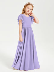 Robes de Demoiselle d'Honneur Junior avec Manches Flottantes en Dentelle Lilas