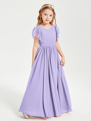 Robes de Demoiselle d'Honneur Junior avec Manches Flottantes en Dentelle Lilas