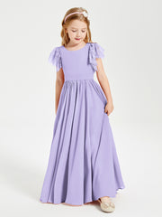 Robes de Demoiselle d'Honneur Junior avec Manches Flottantes en Dentelle Lilas